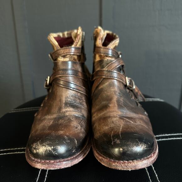 Freebird Belfast Leather Calf Hair Leopard Brown Strappy Buckle Boots Size 8 - Picture 3 of 10